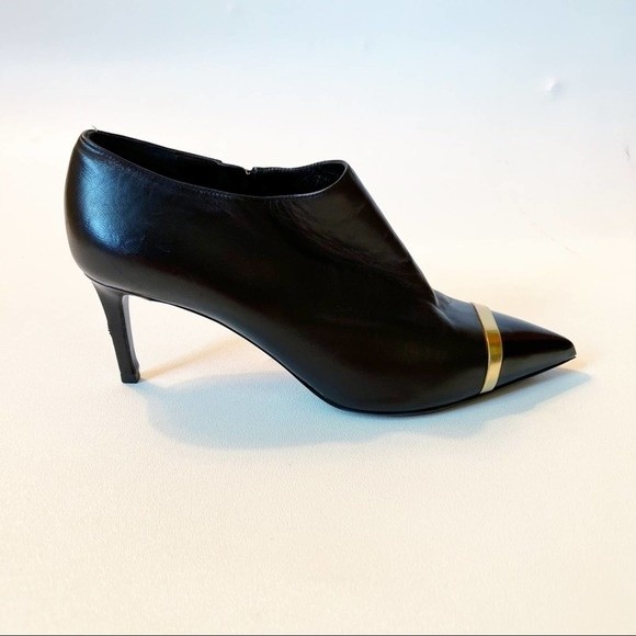 Saint Laurent Pointed Cap Toe Mid Heel Boots with Gold Accent Size 39.5 - Picture 7 of 16